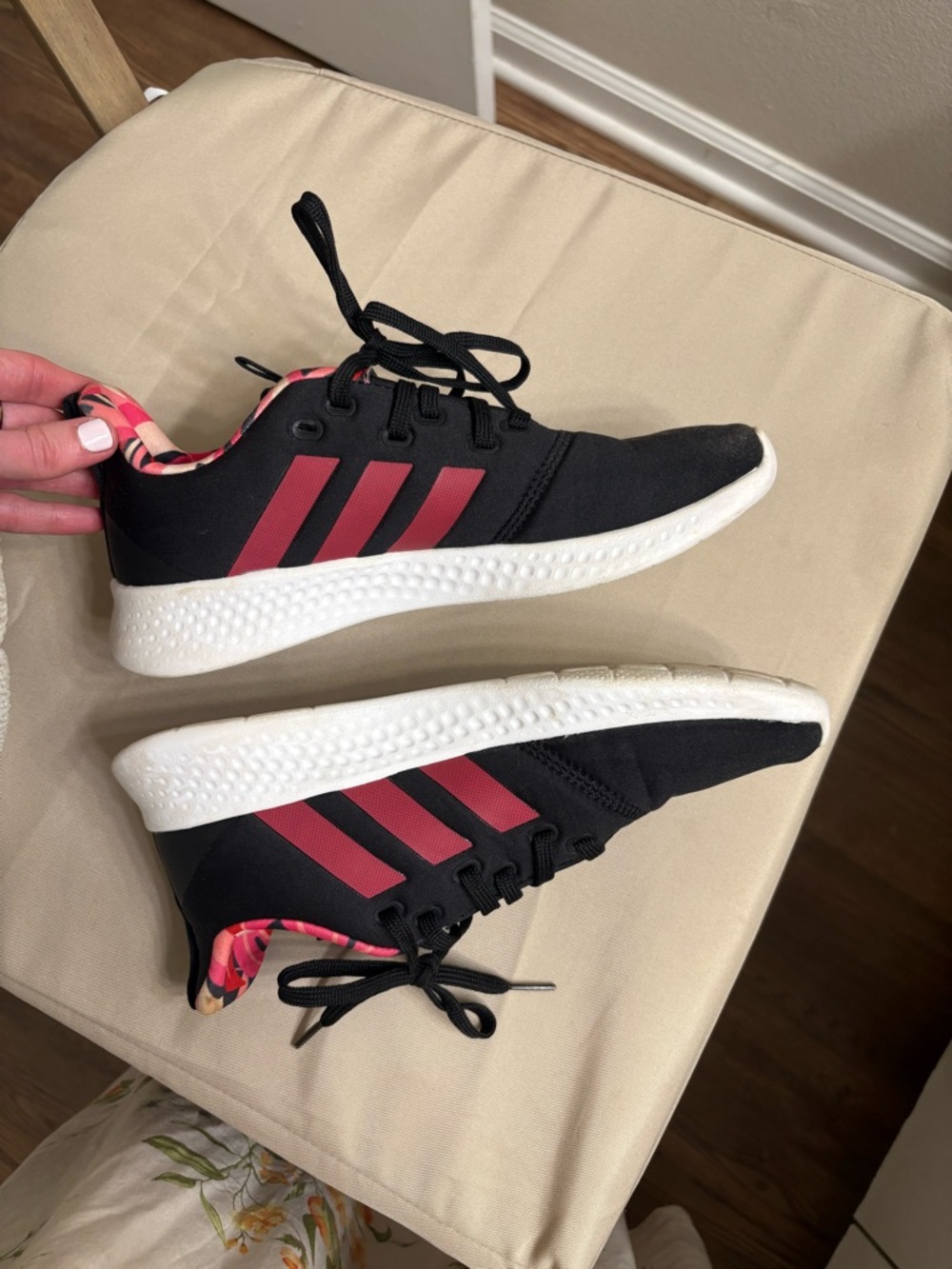 adidas Cloudfoam Super Black Sneaker with Pink Floral Lining